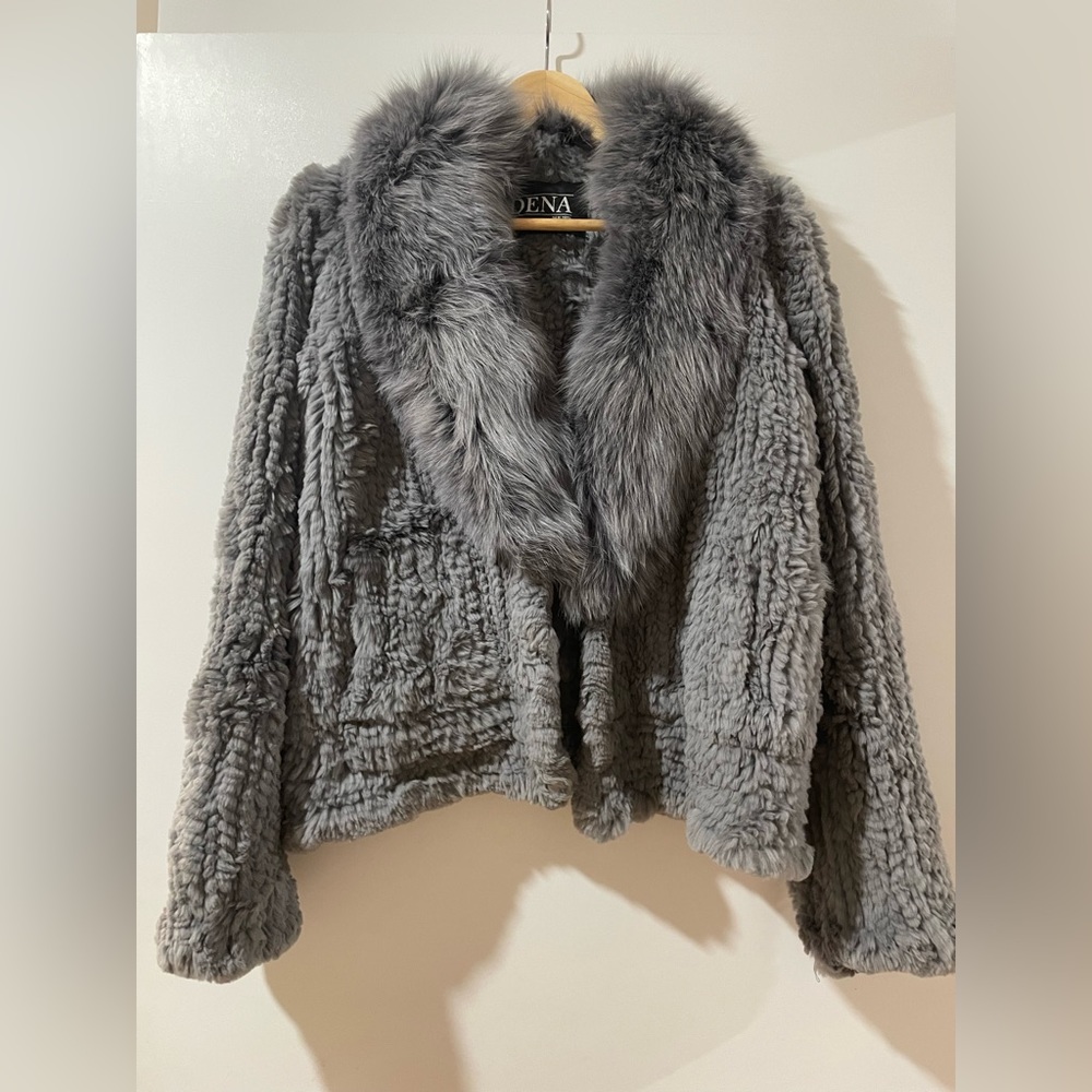 Dena Gray Real Fox Fur Cardigan Coat  Y2K